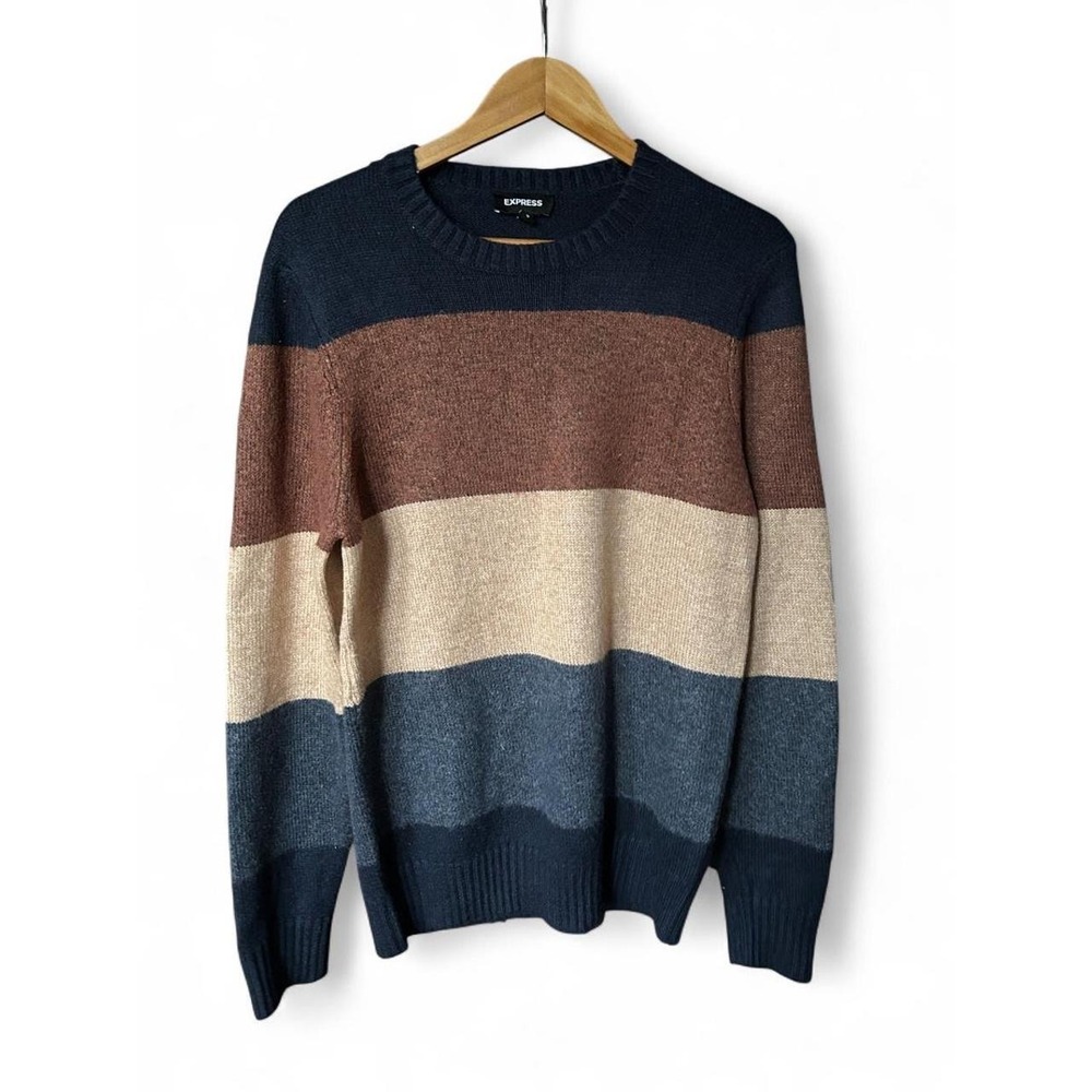Colorblock Sweater Soft Navy Brown Express Grandpa Core Granola Book Worm Medium